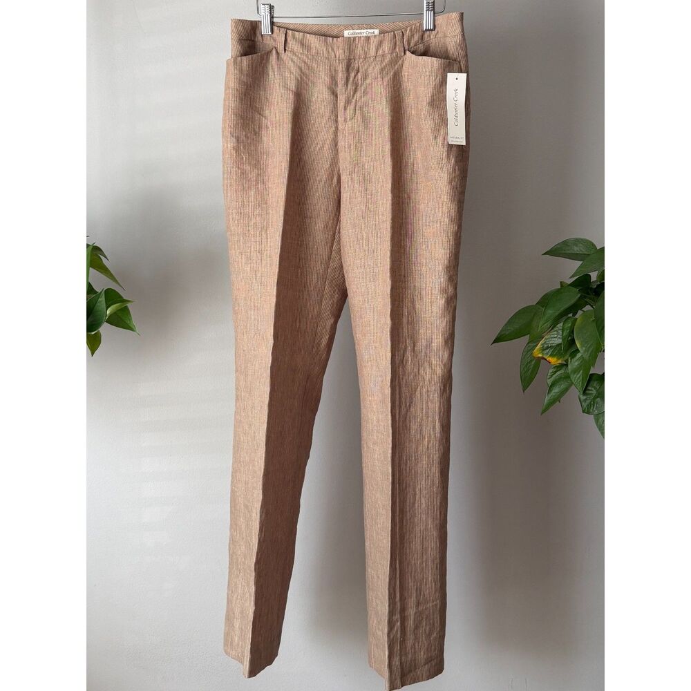 Coldwater Creek Natural Fit Straight Leg Trousers Tan Micro Stripe Size 8 NWT